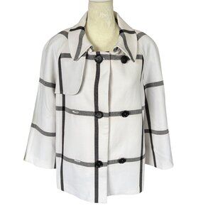 Halogen white with black stripes collared long sleeve button down coat small